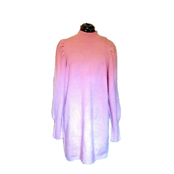 WAYF Lola Sweater Dress Pink Women Puff Sleeve Mock Neck Size Large - Picture 1 of 7